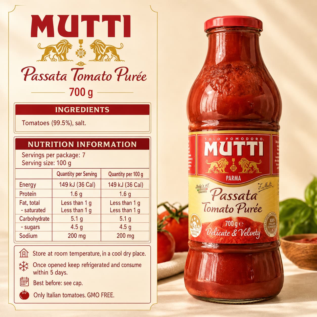 MTT Passata Tomato Puree 700g thumbnail 2