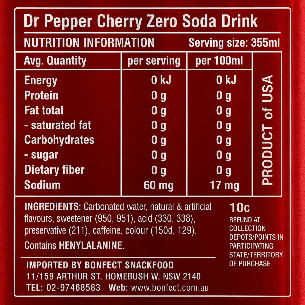 Dr Pepper cherry zero sugar 355ml thumbnail 2