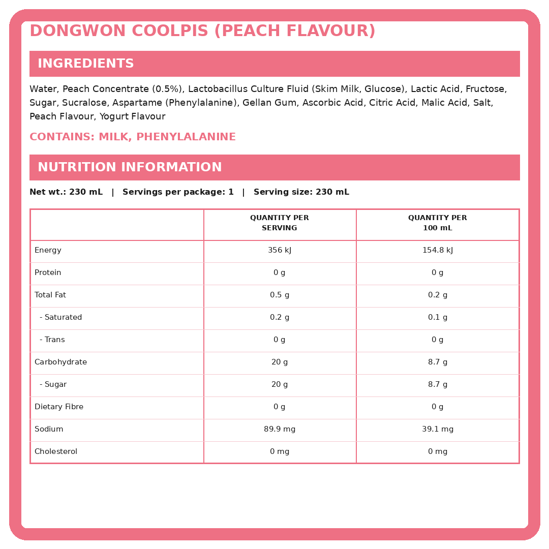 DW Coolpis Peach Zero 230ml thumbnail 2