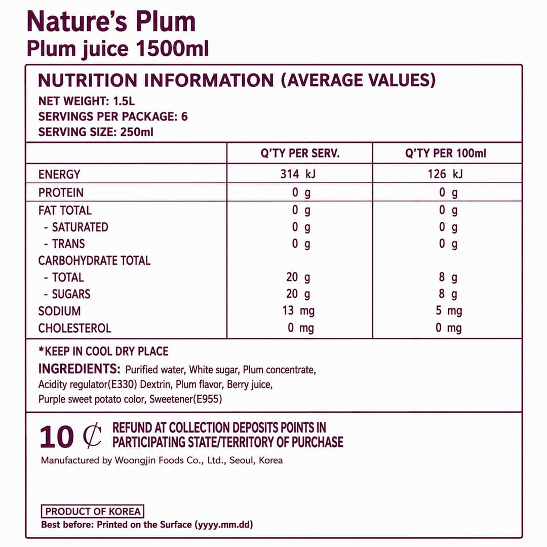WJ Nature's Plum Juice 1.5L thumbnail 2