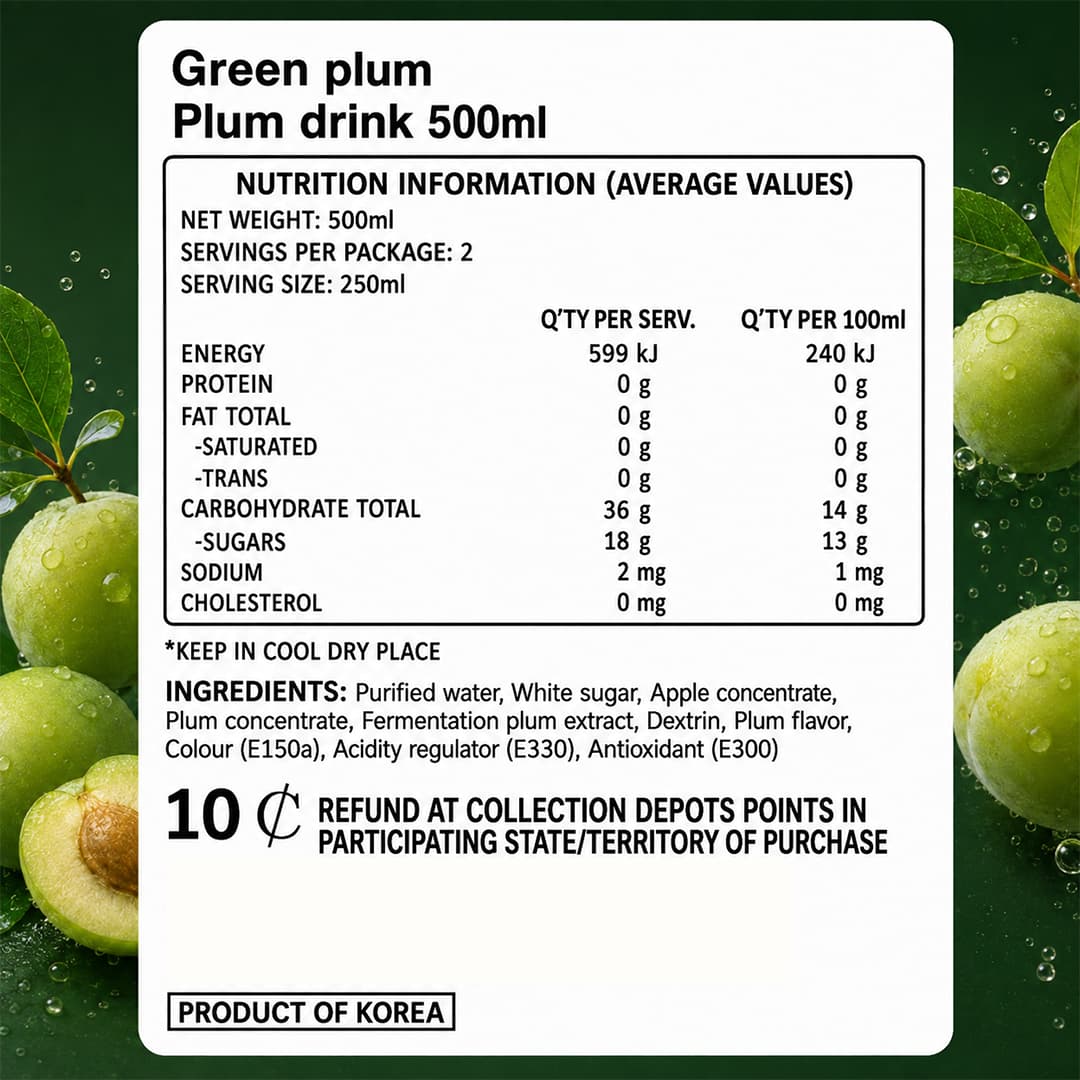 WJ Green Plum Drink 500ml thumbnail 2
