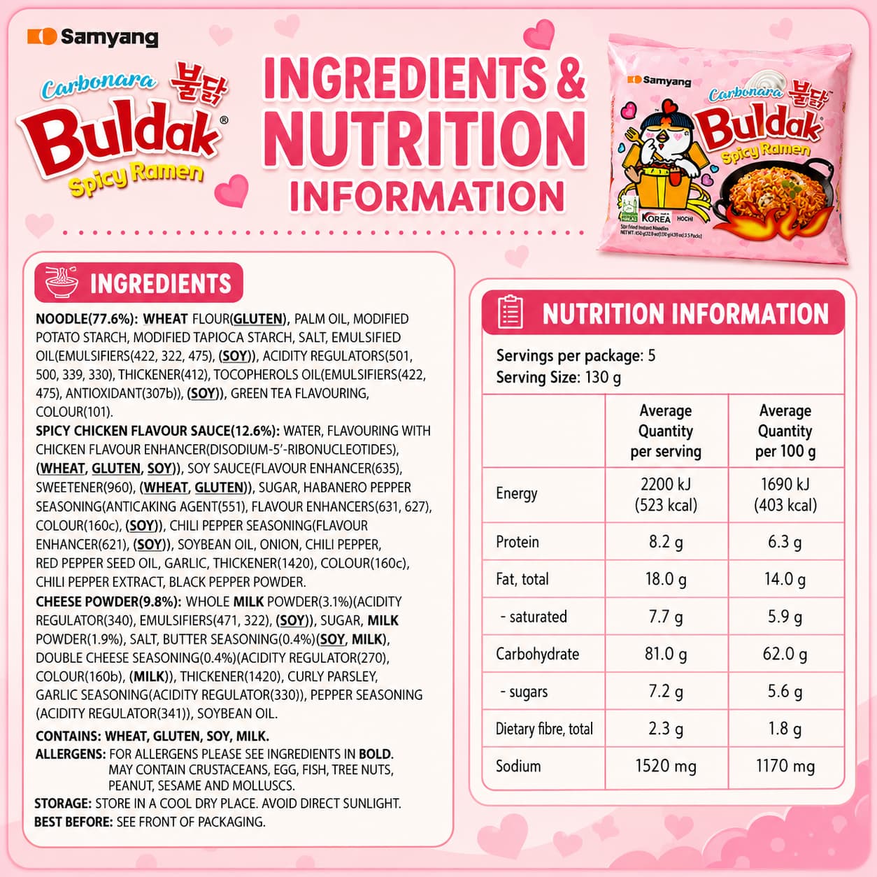 SY Buldak Carbonara Ramen 130g*5 thumbnail 3