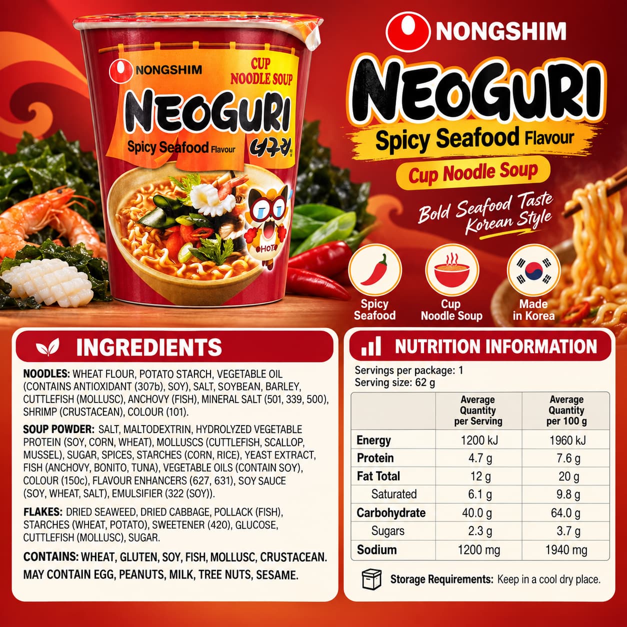 NS Neoguri Cup(Spicy) 62g thumbnail 2