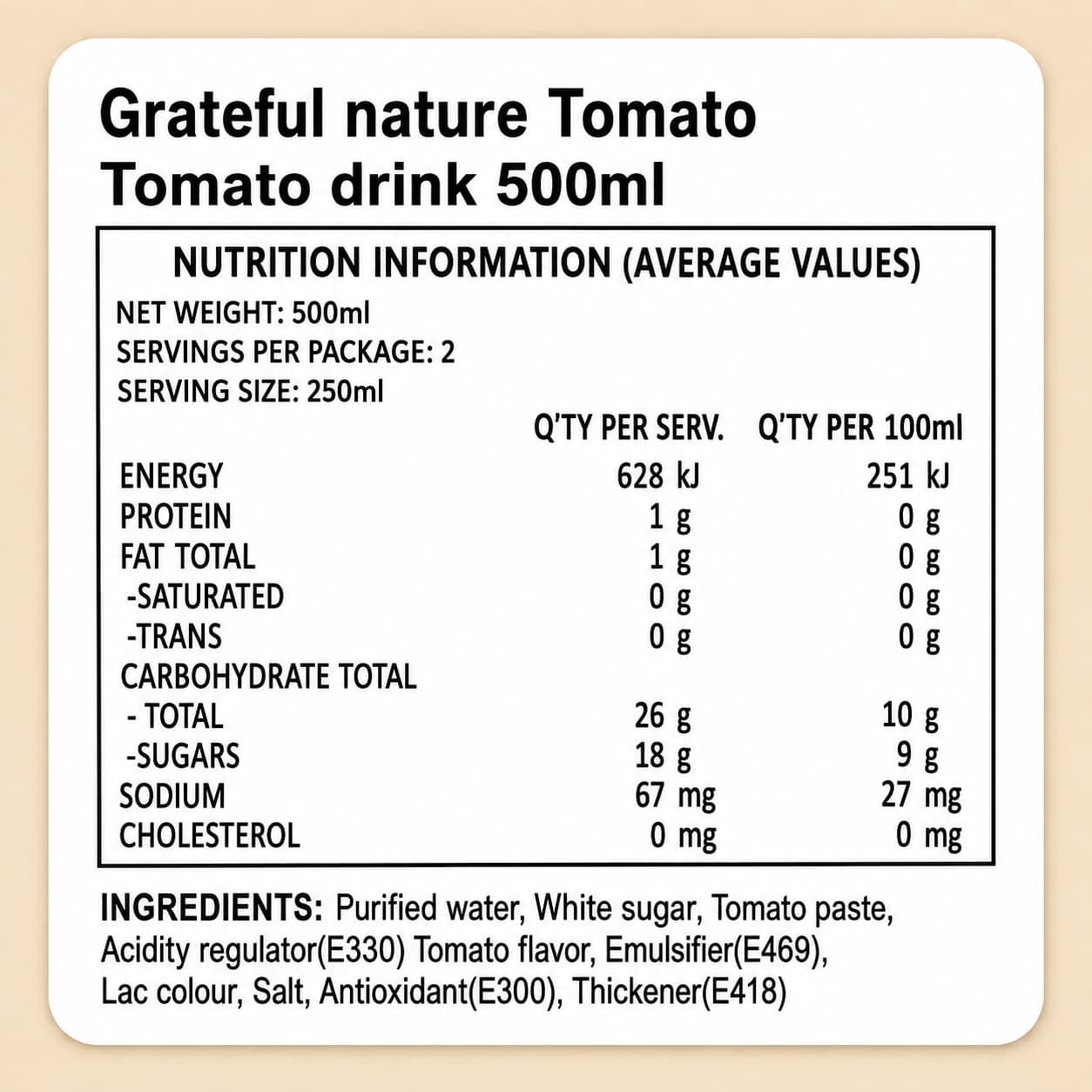 WJ Nature's Tomato Juice 500ml thumbnail 2