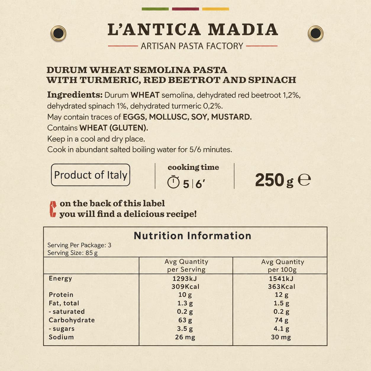 Farfalle Tumeric Beetroot N Spinach 250g thumbnail 2