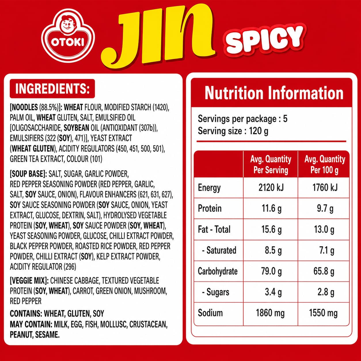 OTG Jin Ramen Spicy (Multi) 120g*5 thumbnail 2