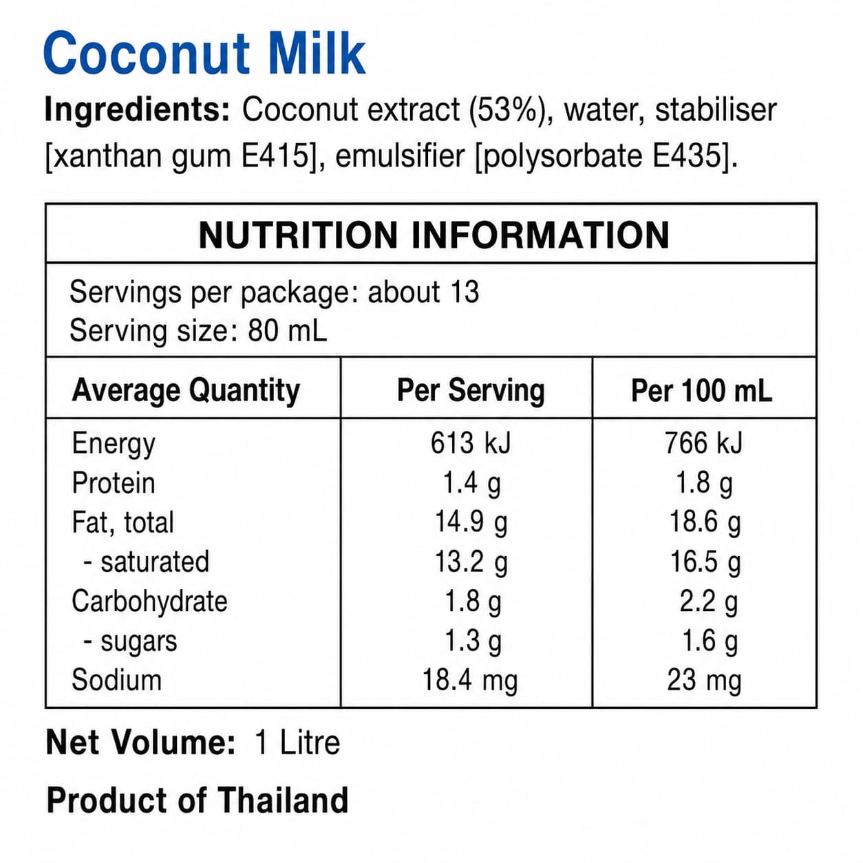 Coconut Milk 1L thumbnail 2