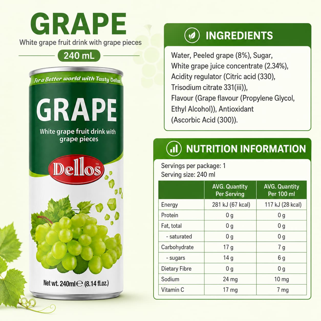 Fruit Drink w Grape Pieces 240ml thumbnail 2