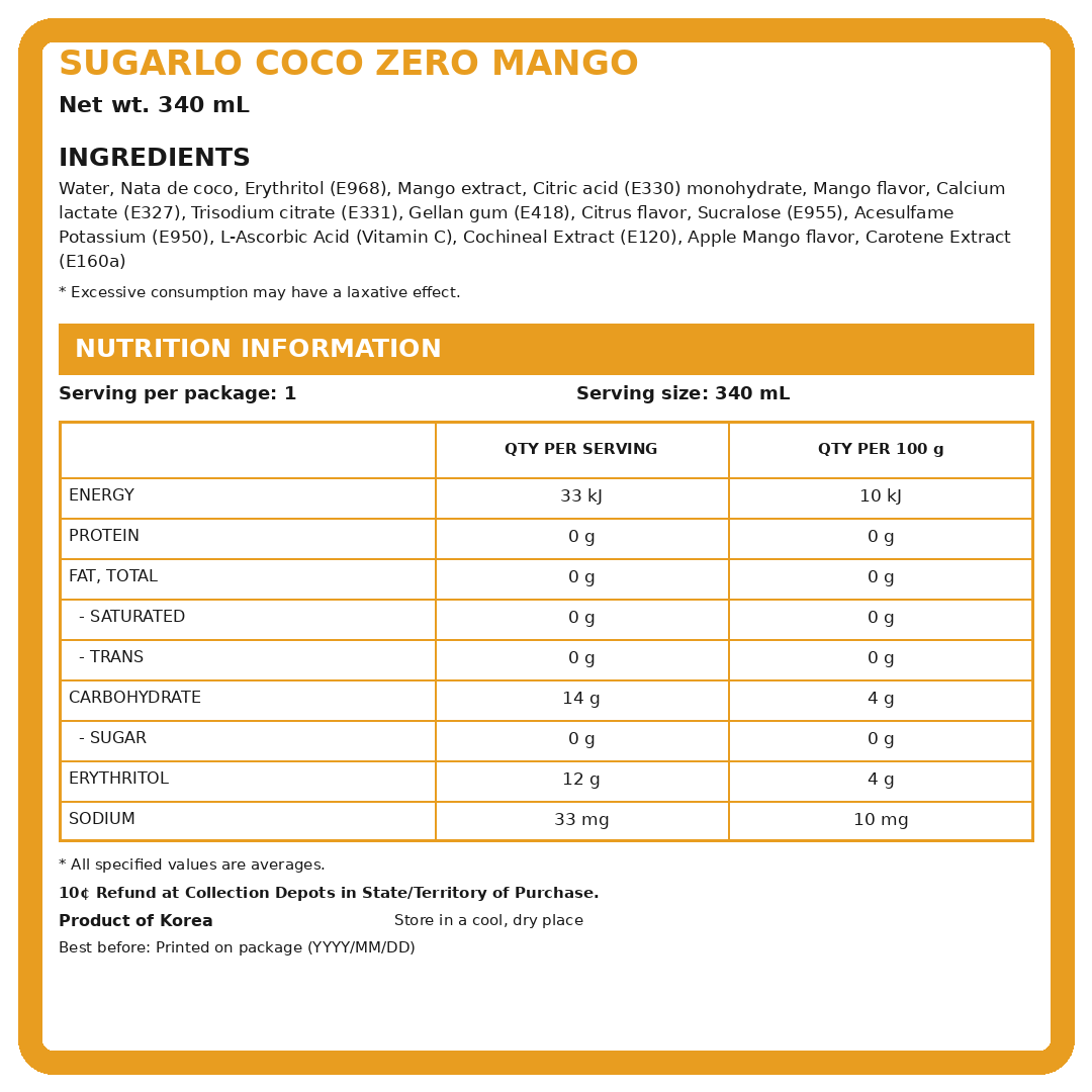 CocoZero Mango 340ml thumbnail 2