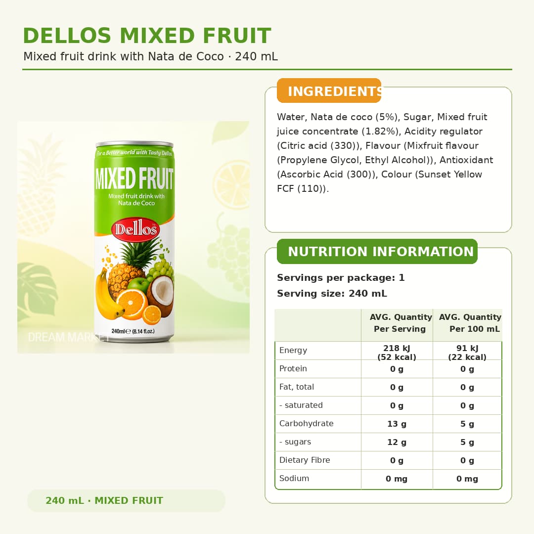 Mixed Fruit Drink w Nata De Coco 240ml thumbnail 2