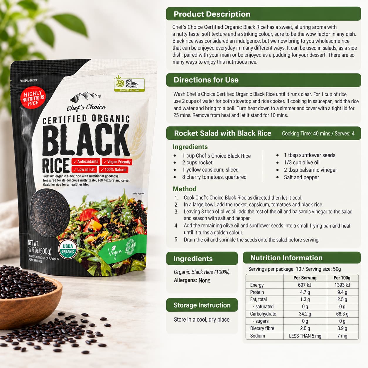 HBC Organic Black Rice 500g thumbnail 2