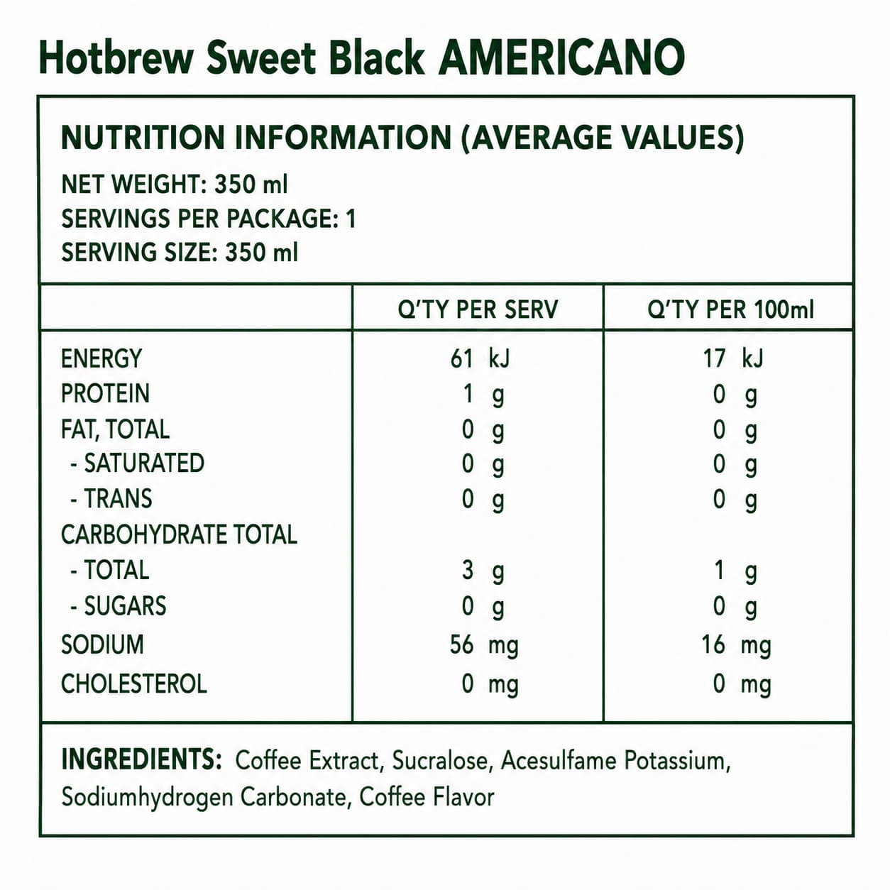 Hot Brew Sweet Americano 350ml thumbnail 2