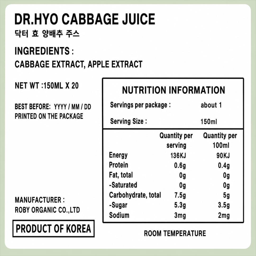 DR.Hyo Cabbage Juice 150ml*20 thumbnail 2