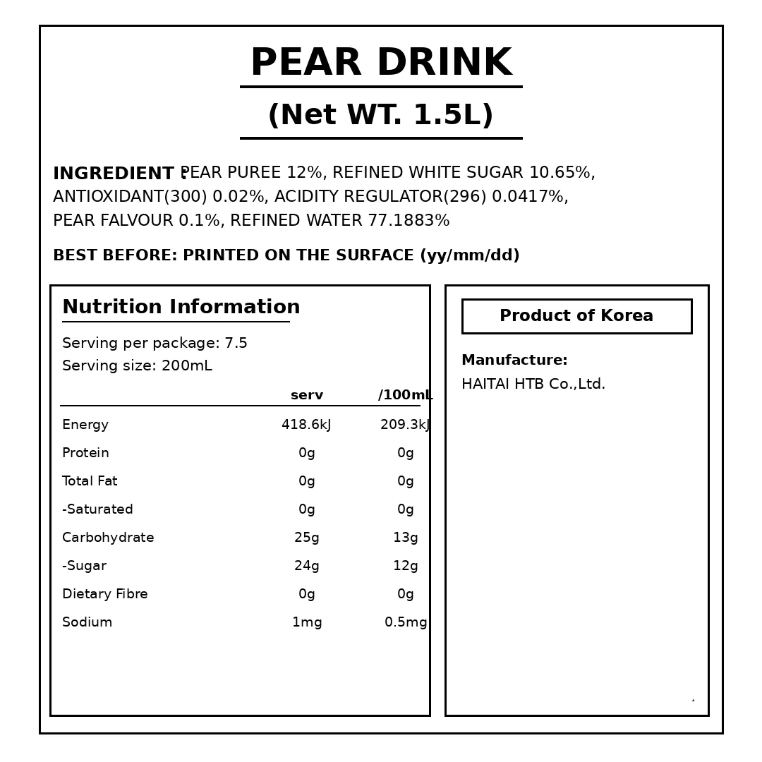 HT Crushed Pear Drink 1.5L thumbnail 2