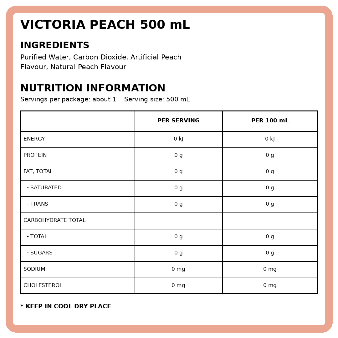 WJ Victoria Sparkling Water Peach 500ml thumbnail 2
