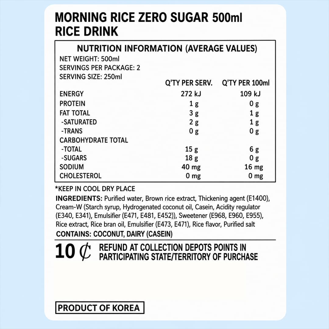 WJ Morning Rice ZERO Sugar 500ml thumbnail 2