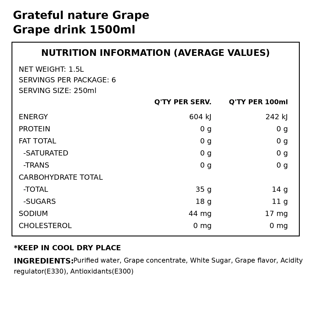 WJ Nature's Grape Juice 1.5L thumbnail 2