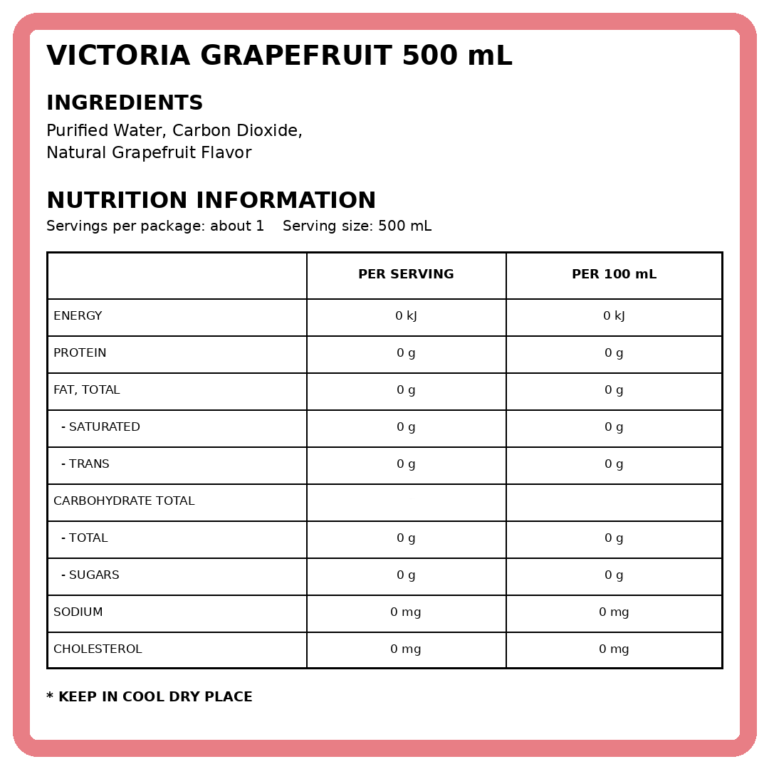 WJ Victoria Sparkling Water Grapefruit 500ml thumbnail 2