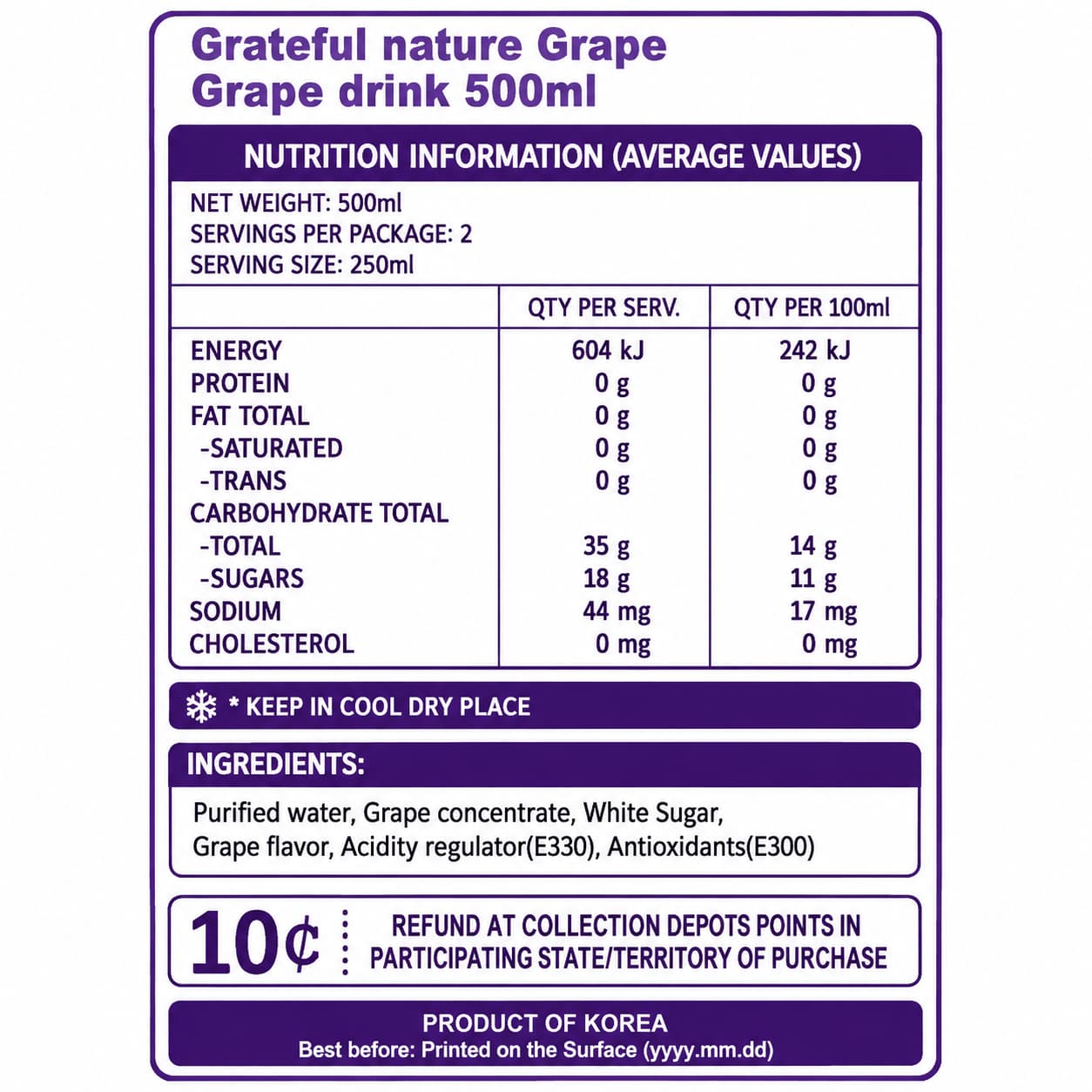 WJ Nature's Grape Juice 500ml thumbnail 2
