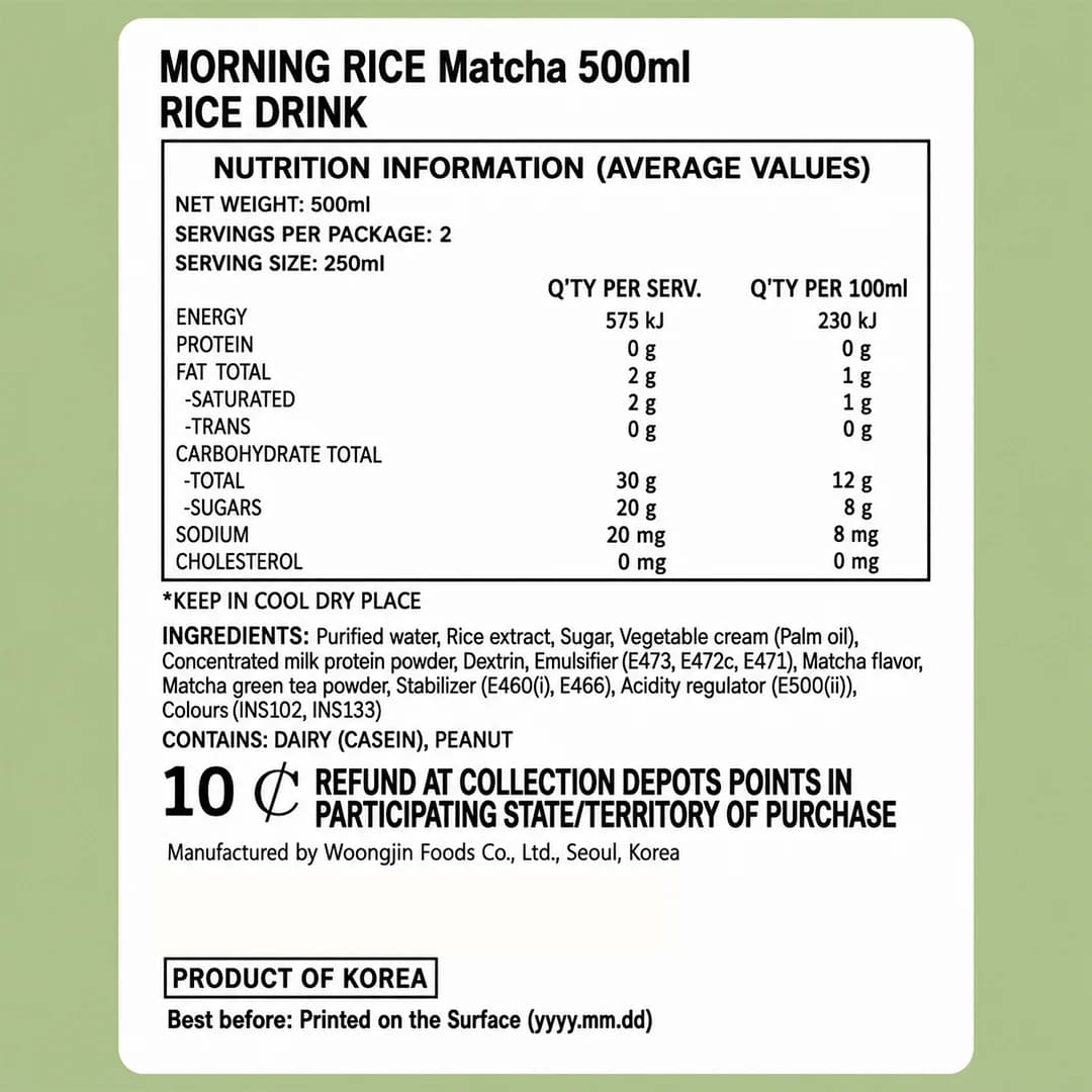 WJ Morning Rice Drink Matcha 500ml thumbnail 2