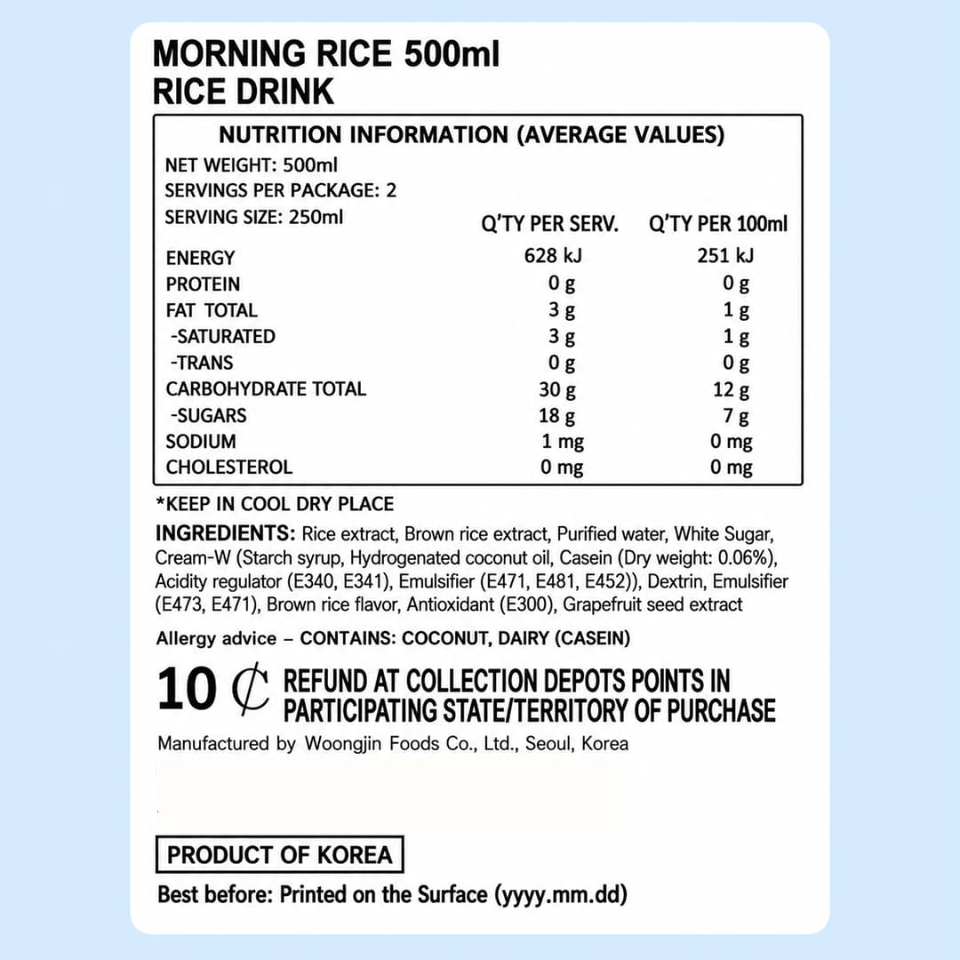 WJ Morning Rice Drink 500ml thumbnail 2