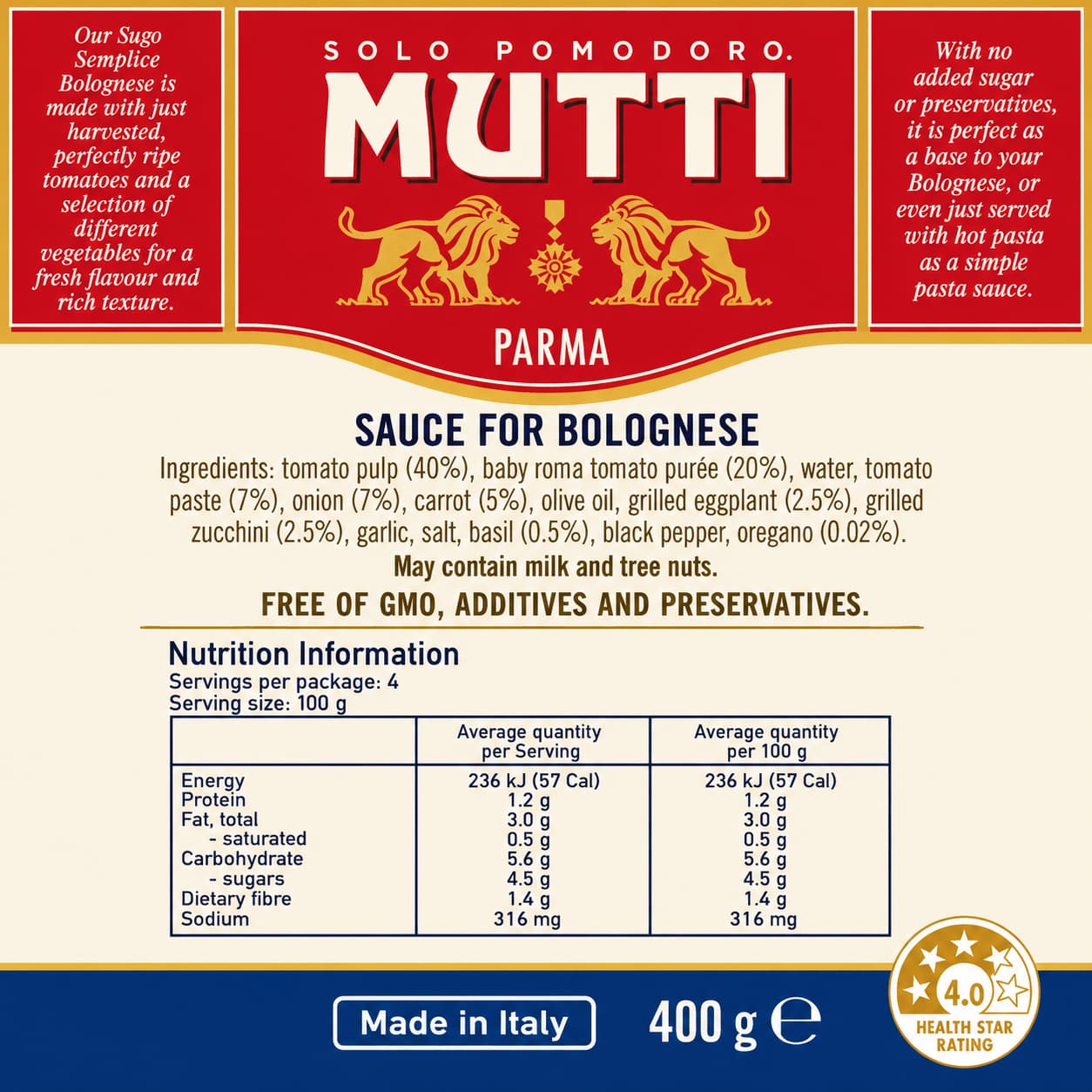 MTT Sugo Semplice Bolognese 400g thumbnail 3