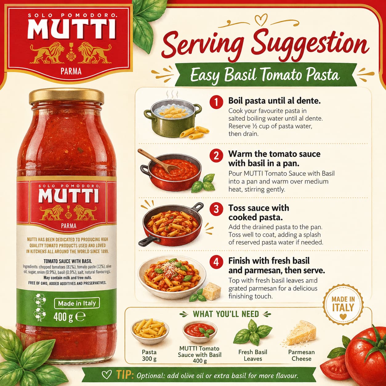 Sugo Semplice Basil 400g thumbnail 2