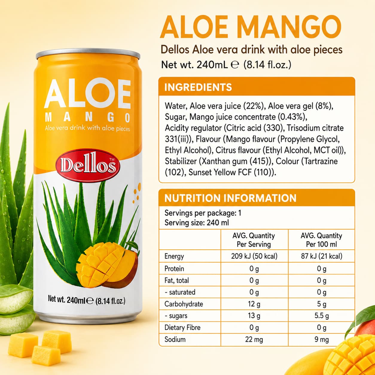 Aloe Mango Drink 240ml thumbnail 2
